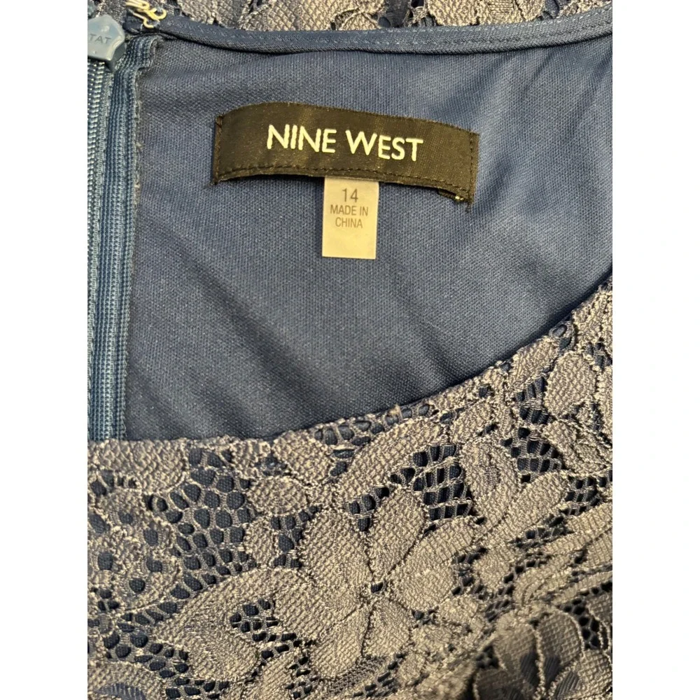 Nine West Blue Lace Bell Sleeve Sheath Dress – Size 14 - Picture 2 of 6